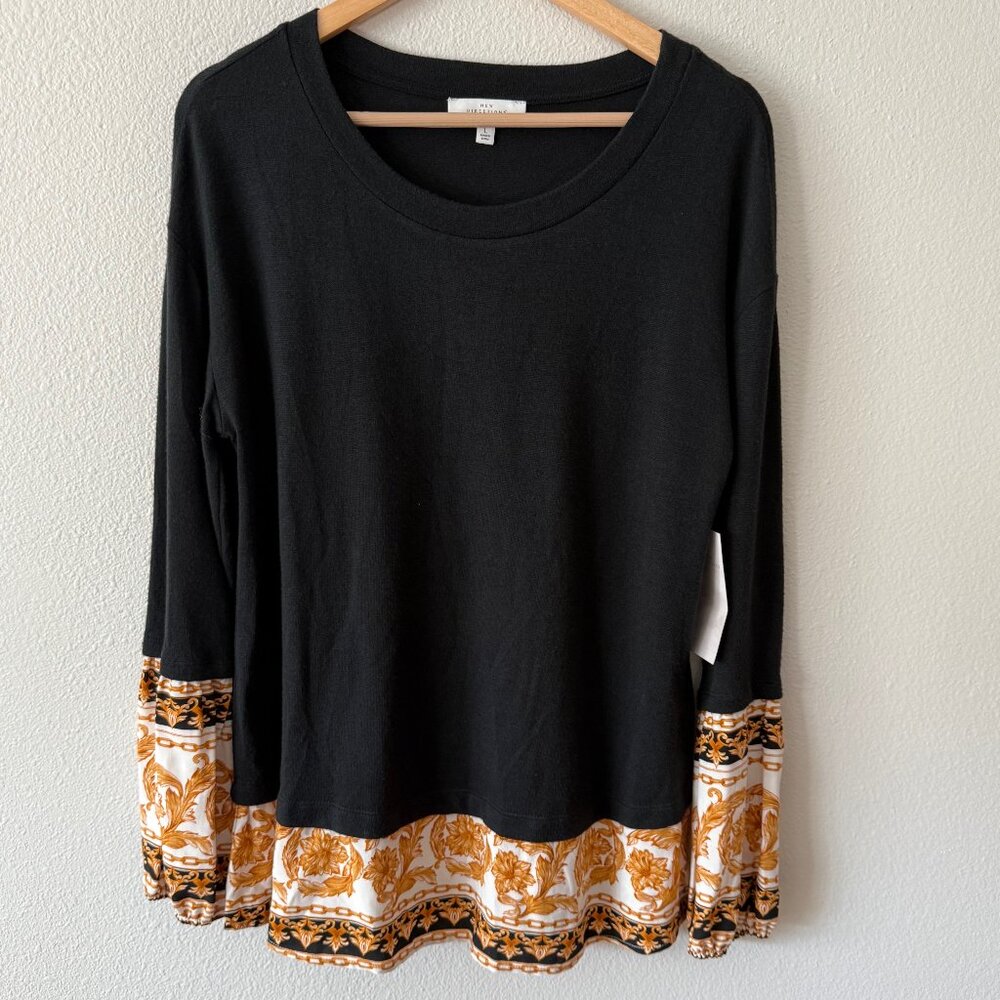 NWT New Direction Black Gold Crewneck Sweater Size Large